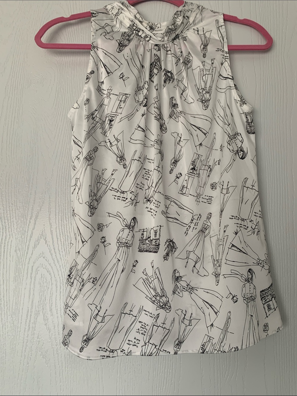 Sleeveless White Illustration Print Shell Top